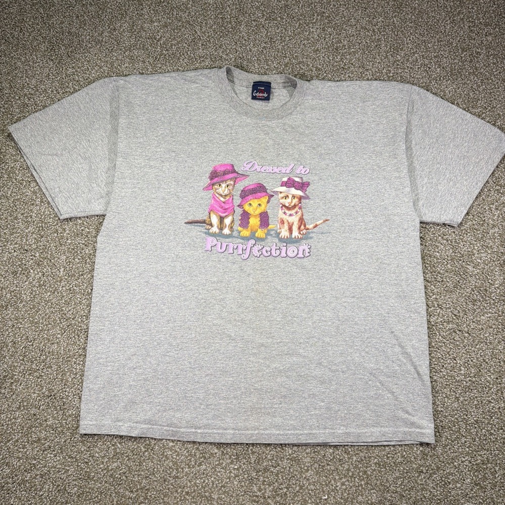 Vintage Cat Shirt Women's XXL Funny Fashion Perfection Gray